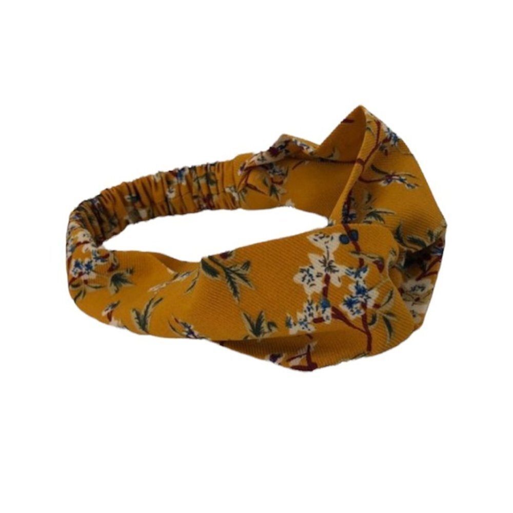 Yellow knot top twisted elastic headband floral